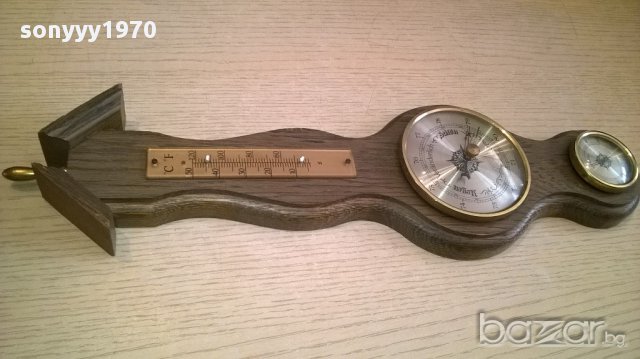 Ретро барометър-40/12см-дърво и месинг-внос швеицария, снимка 4 - Антикварни и старинни предмети - 16404019