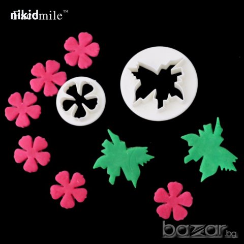 Хаваи сет цвете и листо пластмасови резци за тесто фондан украса торта резец форма