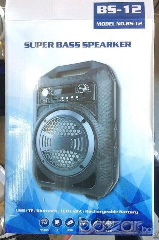 Тонколона Super Bass  BS-12 FM+ bluetooth, + SD карта +USB, снимка 6 - Тонколони - 20780602