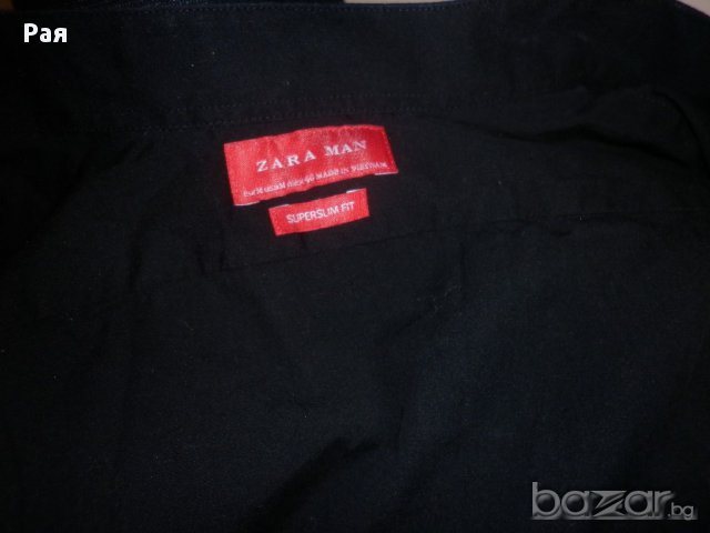 Мъжка черна риза със столче яка Zara Men, снимка 7 - Ризи - 17053217