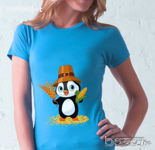 ТОП МОДЕЛ! Дамски T-shirt PENGUIN с Fashion принт! Поръчай тениска С Твоя Снимка или идея!