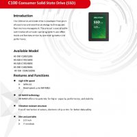 Hikvision SSD C100 2.5" Sata III 960GB 480GB 240GB 120GB Solid-state drive с 3D NAND технология 100%, снимка 1 - Твърди дискове - 25472870