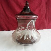 Стъклена купа с капак захарница бонбониера и др, снимка 1 - Антикварни и старинни предмети - 20243932