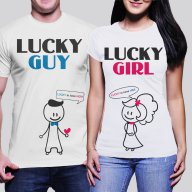 Мъжка тениска Lucky Guy и дамска тениска Lucky Gyrl, снимка 1 - Тениски - 9311800