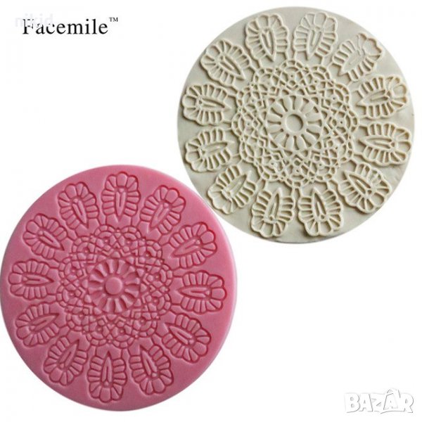 Голяма кръгла цвете с листенца дантела силиконов молд украса торти с фондан гъмпейст декор, снимка 1