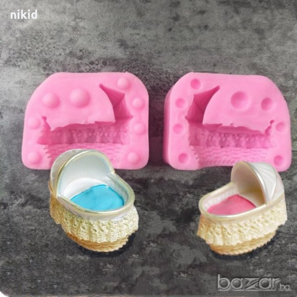 Бебешки кош кошче кошара 2 части силиконов молд декорация украса фондан торта свещ гипс кръщене, снимка 1