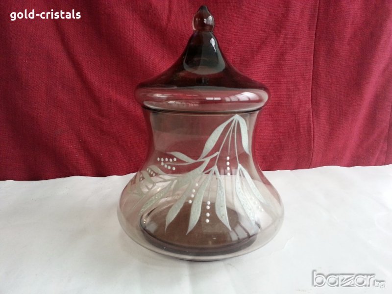 Стъклена купа с капак захарница бонбониера и др, снимка 1