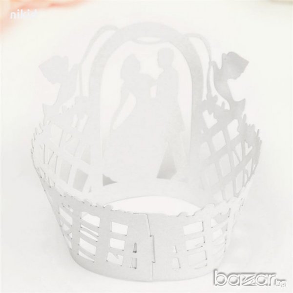 12 бр младоженци под арка декори декорация за мъфини кексчета дантела кошнички, снимка 1