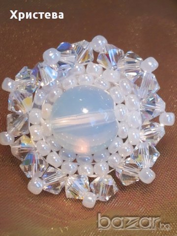 Пръстен с лунен камък,кристали и мъниста, снимка 4 - Пръстени - 12705129