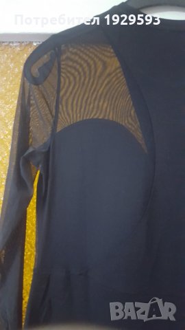 Черна рокля с прозрачна тюлена част на гърба, снимка 4 - Рокли - 24633261