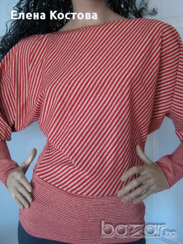 Блуза в червено/златно райе, снимка 3 - Блузи с дълъг ръкав и пуловери - 10589386
