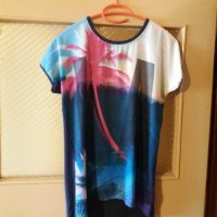 Дам.тениска-"Pinkberry"-/вискоза+ликра/,цвят-тъм.син+шарен. Закупена от Италия., снимка 1 - Тениски - 21966312