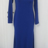 Дълга синя рокля с гол гръб и дантела , снимка 1 - Рокли - 19391587