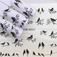 YZW-021 черни птички татос ваденки слайдер водни стикери маникюр нокти, снимка 1 - Продукти за маникюр - 23821374