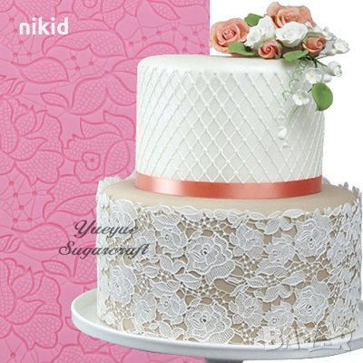 Грамадна дантела мрежести рози килим подложка силиконов молд форма за украса торта гъмпейст захарна , снимка 1