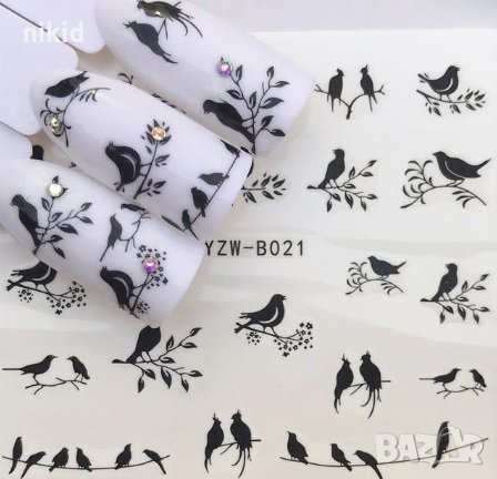 YZW-021 черни птички татос ваденки слайдер водни стикери маникюр нокти, снимка 1