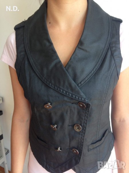 Черно елегантно елече от промазан плат, тъмнолилаво елече плетиво, снимка 1