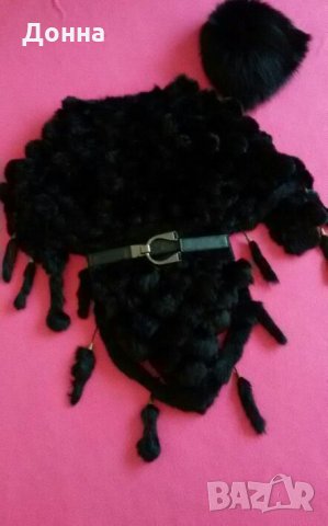 Луксозно дамско пончо естествен черен косъм , снимка 2 - Якета - 22848369