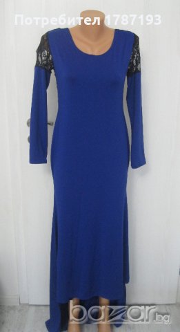 Дълга синя рокля с гол гръб и дантела , снимка 1 - Рокли - 19391587