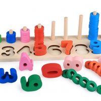 Голяма дървена цветна математика с шайби и числа спомагателна и цветна, снимка 1 - Образователни игри - 25035921