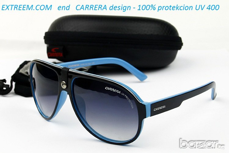 C A R R E R A - АВИАТОР-ЧЕРНА + СИНЯ / вътре/ РАМКА -ТЪМНО СТЪКЛО-Слънчеви Очила UV 400, снимка 1