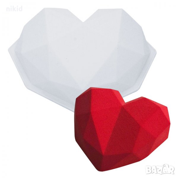 3D Огромно релефно сърце диамантено геометрично силиконов молд форма за кекс Свети Валентин торта, снимка 1
