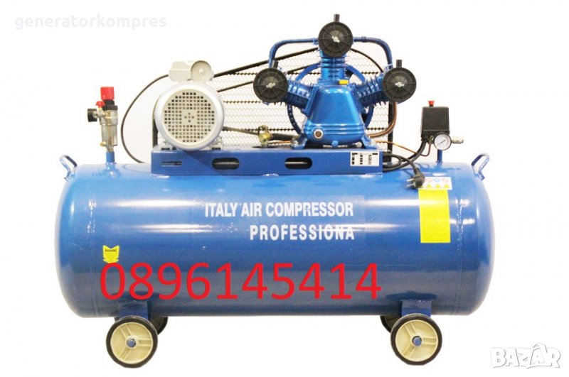 НОВО - Компресор за въздух 100 литра - (трибутален 480 л/мин.) + бояджийски сет, снимка 1