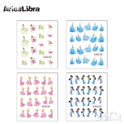 сет принцеси 11 листа татос слайдер ваденки водни стикери за нокти, снимка 3 - Други - 22500943