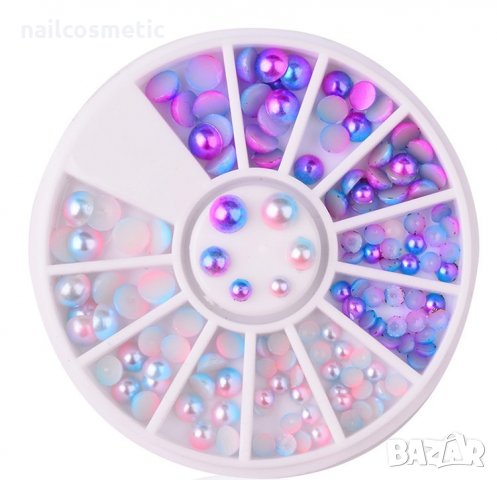 Перлички за маникюр в бяло и лилаво хамелеон