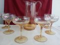 Ретро стъклени чаши за вино кана и чаши перлени и гравирани , снимка 6