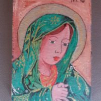 Малка рисувана икона Богородица., снимка 1 - Икони - 23297997