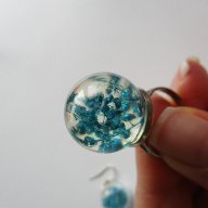 Комплект стъклени обеци и пръстен с цветя, снимка 7 - Обеци - 16315643