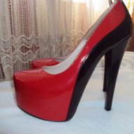 Дамски лачени червено-черни обувки с ток , снимка 7 - Дамски ежедневни обувки - 12764628
