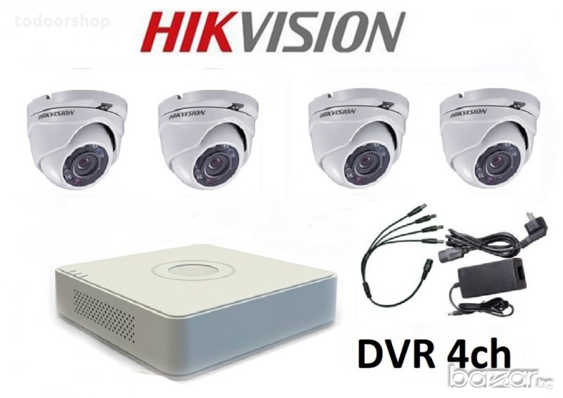 Комплект за видеонаблюдение с 4 HD-TVI камери HIKVISION + захр. , снимка 1