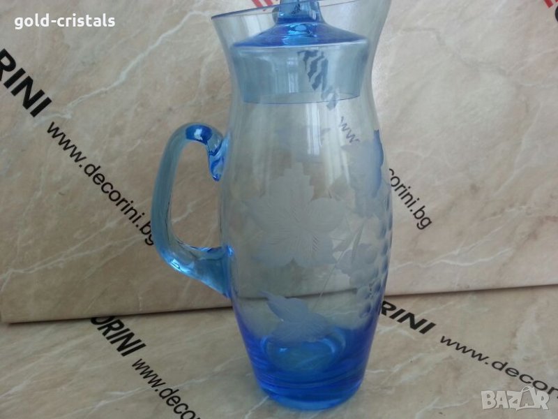 Стара руска кана с капаче цветно стъкло, снимка 1