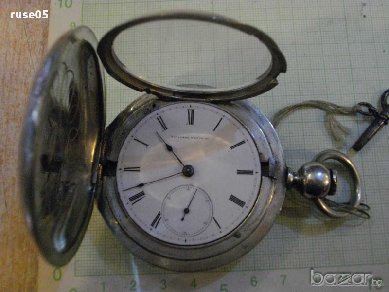 Часовник "NATIONAL WATCH Co" джобен сребърен работещ-241гр., снимка 1