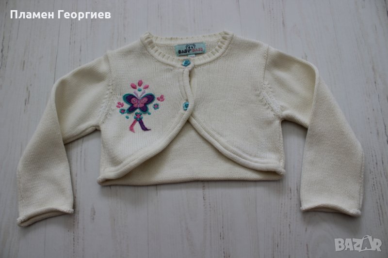 Бяло болеро с апликация-бродерия/12 м, снимка 1