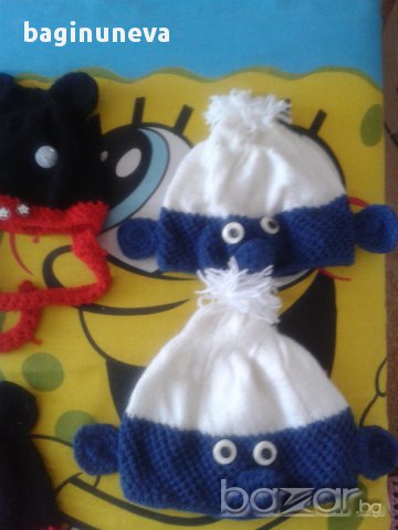 Нова детска ръчно плетена шапка-Смърф-3-4г, снимка 4 - Шапки, шалове и ръкавици - 8686945