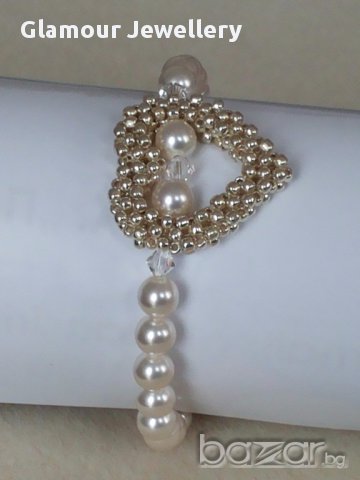 Перлена гривна сърце, снимка 2 - Гривни - 13473596