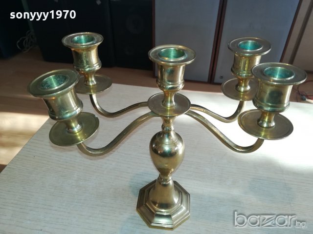свещник за 5 свещи от швеция-масивен-мед/месинг-24х23х12см, снимка 3 - Антикварни и старинни предмети - 20342398