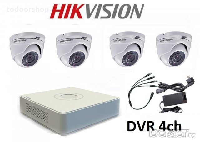Комплект за видеонаблюдение с 4 HD-TVI камери HIKVISION + захр. 