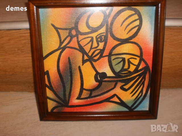  Мъж и жена-африкански батик в оранж, снимка 2 - Картини - 23440119
