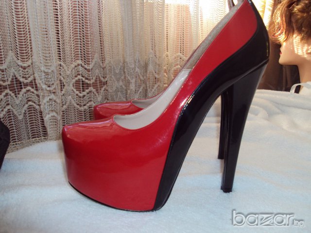 Дамски лачени червено-черни обувки с ток , снимка 7 - Дамски ежедневни обувки - 12764628