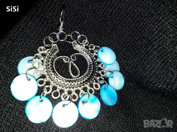 Обеци син седеф, снимка 2 - Обеци - 23555065