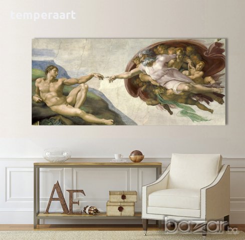 Сътворението на Адам- Микеланджело, репродукция, канава, картинно пано, картина за стена № 159