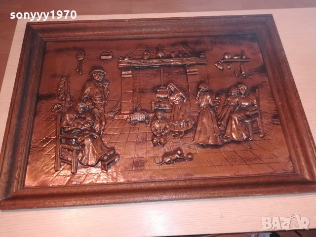 ГОЛЯМА картина-релефна-мед/месинг-73х52см-внос швеицария, снимка 4 - Антикварни и старинни предмети - 21518531