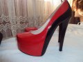 Дамски лачени червено-черни обувки с ток , снимка 7