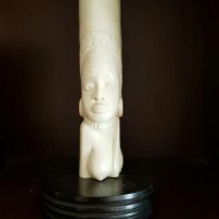 СЛОНОВА КОСТ, Изкустно направена Африканска фигура и ВАЗА от поставка-Абаносово дърво,28 см., снимка 3 - Антикварни и старинни предмети - 23502667