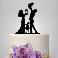 Семейство с дете и бебе сватбен черен твърд топер украса табела за торта сватба декор украса, снимка 1 - Други - 25367045