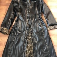 Кожено палто/ манто - черно с леопардов принт, снимка 7 - Палта, манта - 24064565